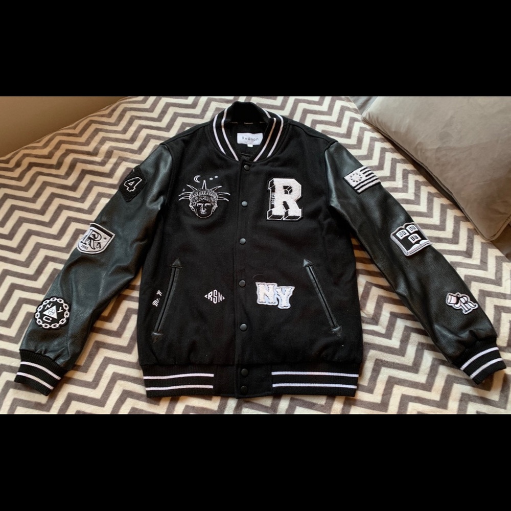 Reason Men’s Varsity Jacket with Patches (Size L)